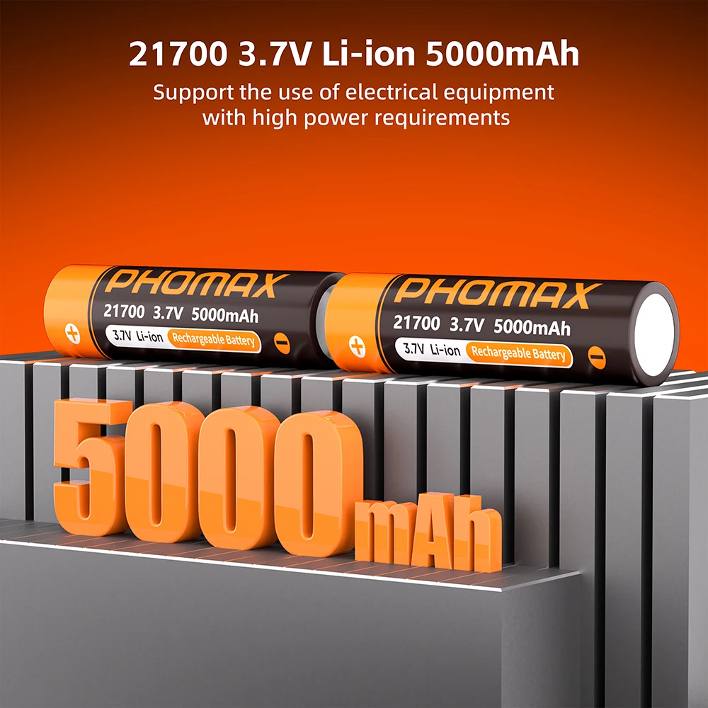 PHOMAX 21700 Akumulator z płaskim wierzchołkiem 3.7V 5000mAh Baterie litowo-jonowe do latarek, elektronarzędzi i innych urządzeń Idealny wybór — zdjęcie produktu 3