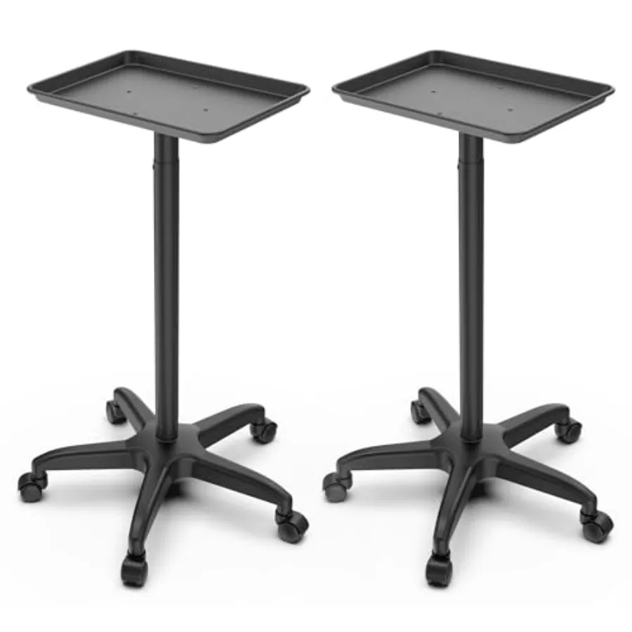 

Aluminum Salon Tray on Wheels, 2pcs Adjustable Instrument Tattoo Tray Cart with Wheels, Rolling Tray for Hairstylist, Spa, Medi