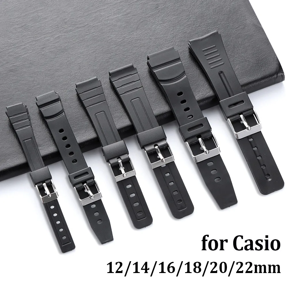 

Women Men Sport Resin Bracelets 12/14/16/18/20/22mm Black Rubber Strap for Casio Watch Band Waterproof Silicone Wristband + Tool