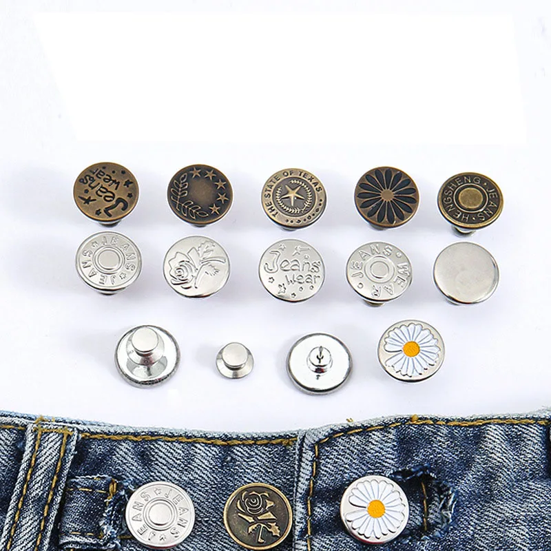 10 PCS Metal Button 17mm Nail-free Screw Free Detachable Jeans Change Waist Buttons Pant Adjustable Clothing Sewing Accessories