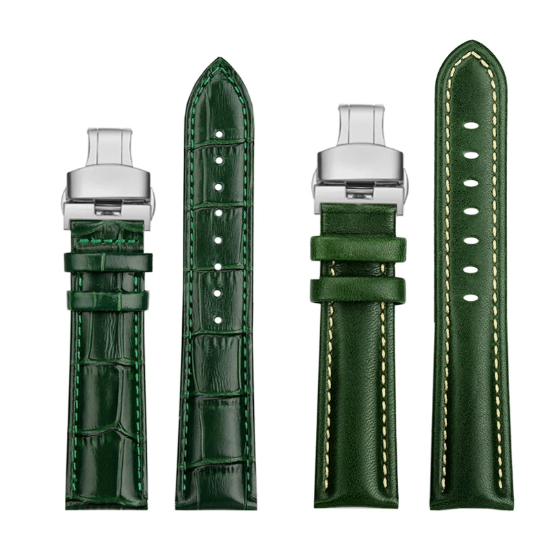 16 18 20 22mm Fashion Green Dermis Watch strap For any brand Strap Mens Womens Soft Cowhide Butterfly clasp Watchband with tools