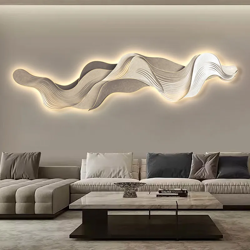 Light luxury living room decorative painting abstract fine carving creative sofa background wall ambient luminous mural