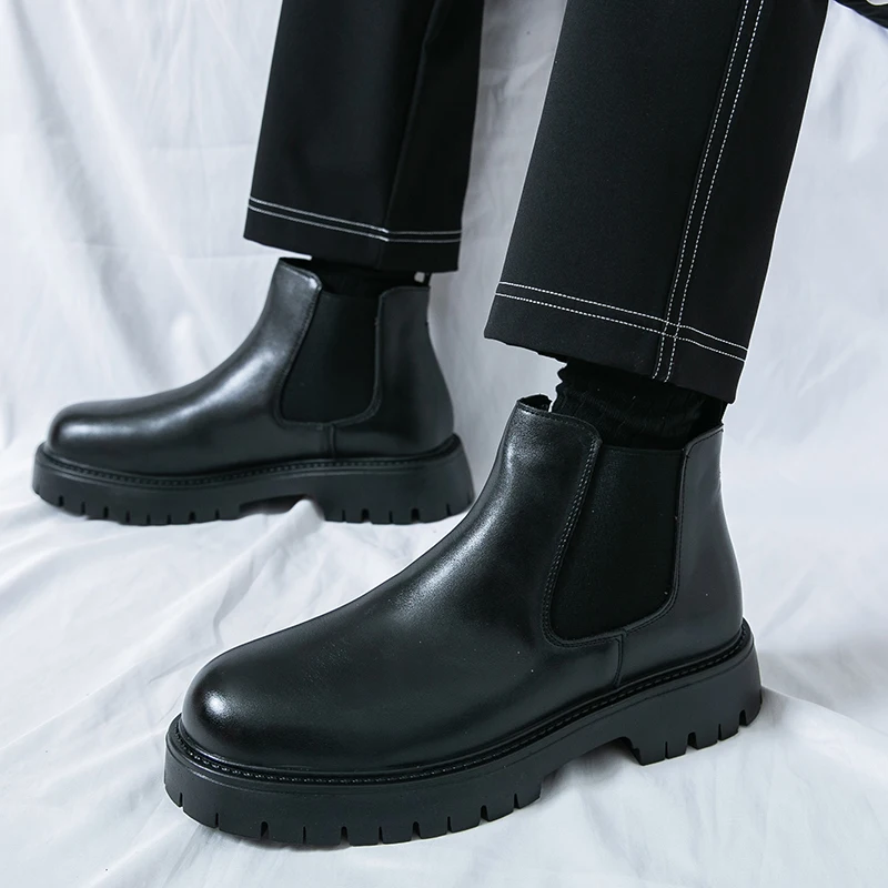 

Классические мужские ботинки челси в стиле ретро, брендовые кожаные ботинки с круглым носком для офиса, высокие кожаные ботинки, мягкие и удобные мужские повседневные ботинки