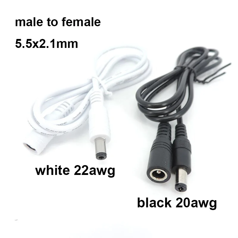 Kabel adaptor ekstensi catu daya 12V DC Plug perempuan KE pria 1m 5.5mm x 2.1mm untuk Strip lampu putih hitam