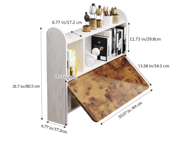Household wall-mounted study table, floating laptop desk, folding table with shelves