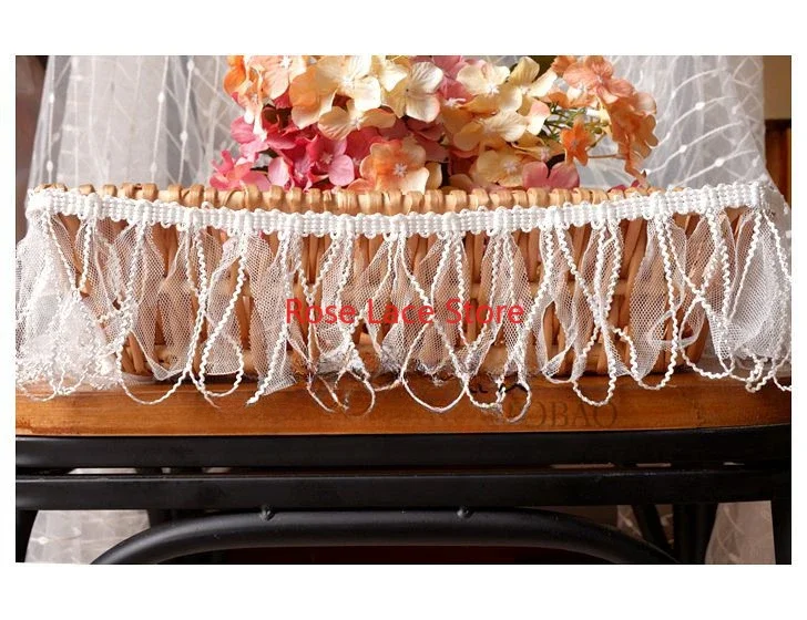 5 yard Black white tassel line Lace Trim, Ivory Tassel mesh tulle trims, For Doll Dress, Costume Design, Veil Edge,cosplay trim