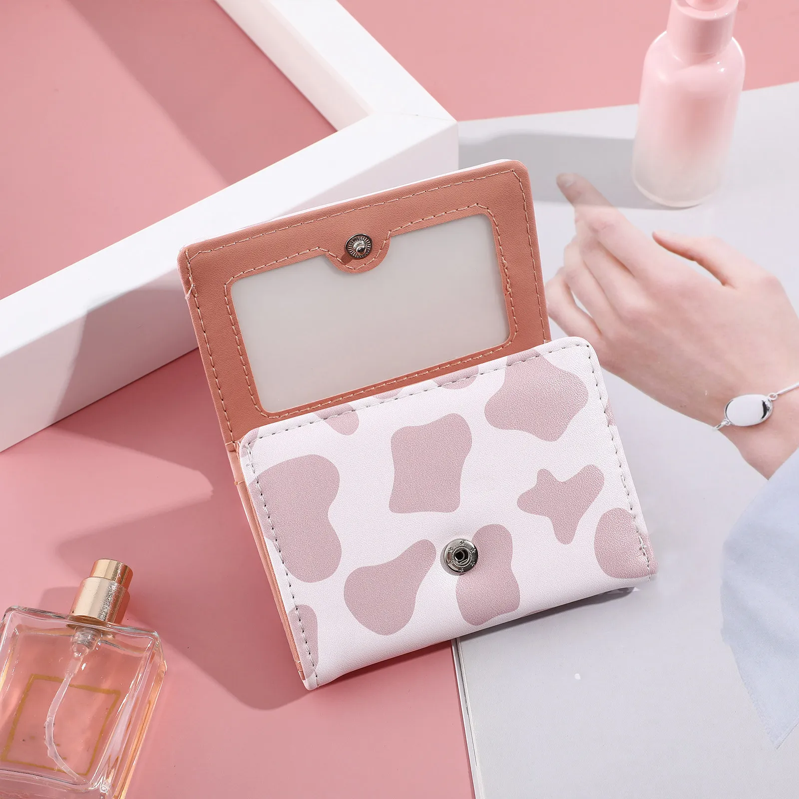 Tri-Fold PU Cow Print Wallet for Women Small Compact Fashion Wallet Holds Cash Coins Cards Id Ideal Gift Birthday