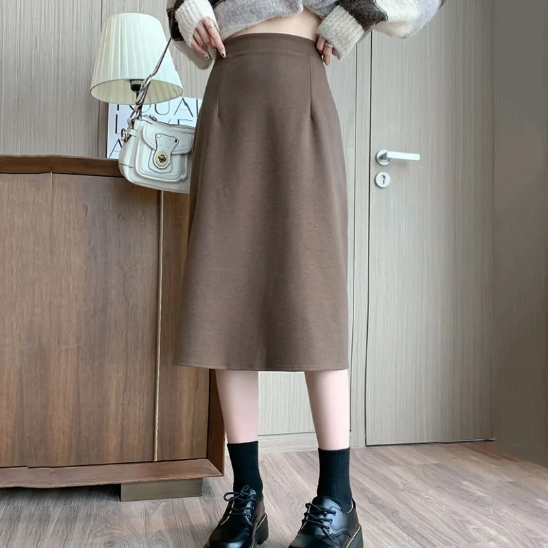 Back-slit Black Skirt Women Elastic Waist Slim Retro Streetwear Autumn Winter Preppy Mori-girl All-match Midi Skirts Mujer S-2XL