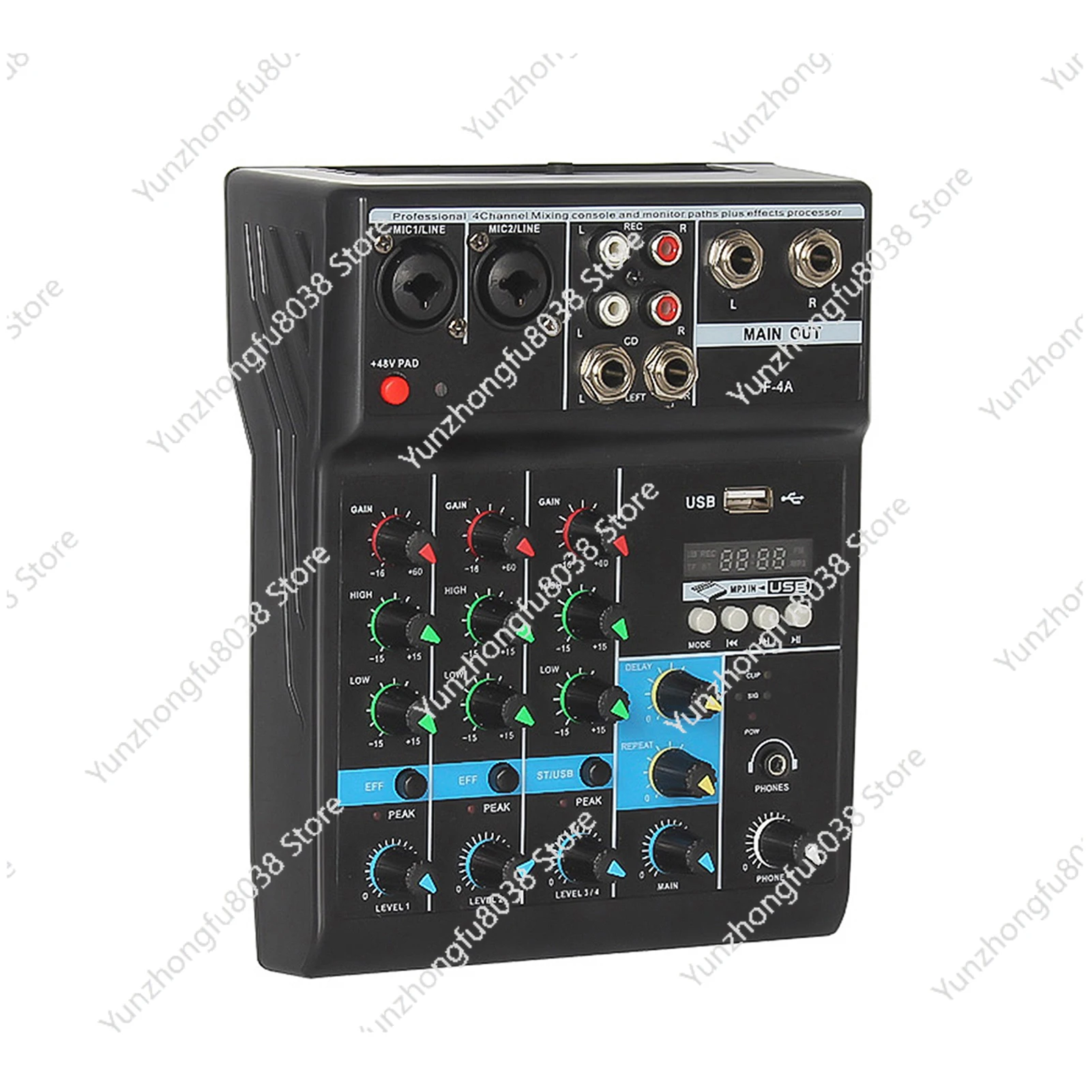 

Professional Sound Mixing Console USB Interface Audio Mixer F-4A Wireless 4-channel Phantom Power Live Sound Card for Computer