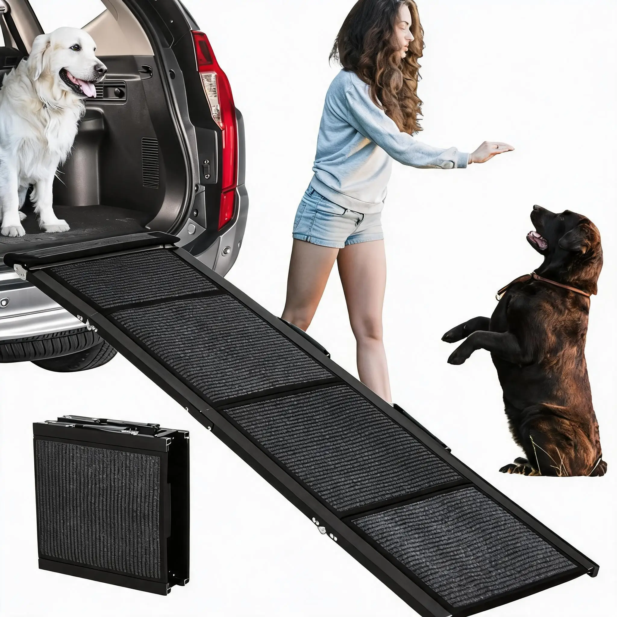 Rampa per auto antiscivolo extra larga per cani – Scale pieghevoli portatili per animali domestici, adatte a cani di grossa taglia fino a 113 kg – Accesso stabile al veicolo per SUV, camion e auto –