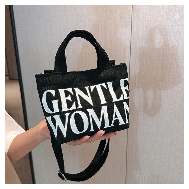 Large Capacity 2024 New Versatile One Shoulder Shopping Bag Canvas Commuter Tote Letter Bag Gentle Woman