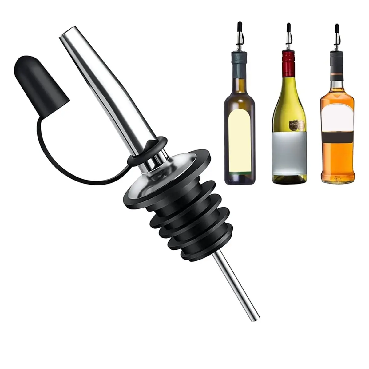 Multi-use Gear 24 Pack Stainless Steel Speed Pourers Spouts with Tapered, Liquor Pourers with Cap, Hygienic, Dishwasher Safe