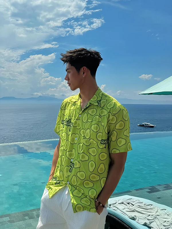 

Мужская свободная рубашка в гавайском стиле с коротким рукавом, летняя пляжная верхняя одежда для защиты от солнца, с принтом авокадо, повседневная, дышащая
