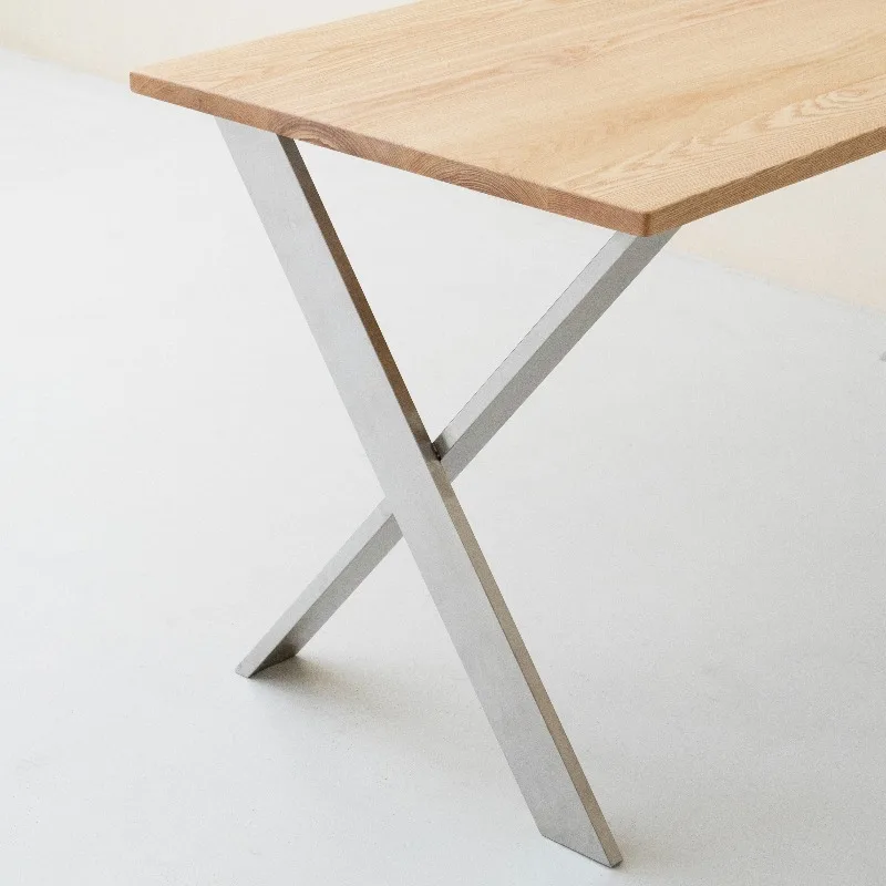 Brushed Stainless Steel Table Legs Heavy Duty Desk Base Industrial Furniture Parts for Dining Office Kitchen Island Support