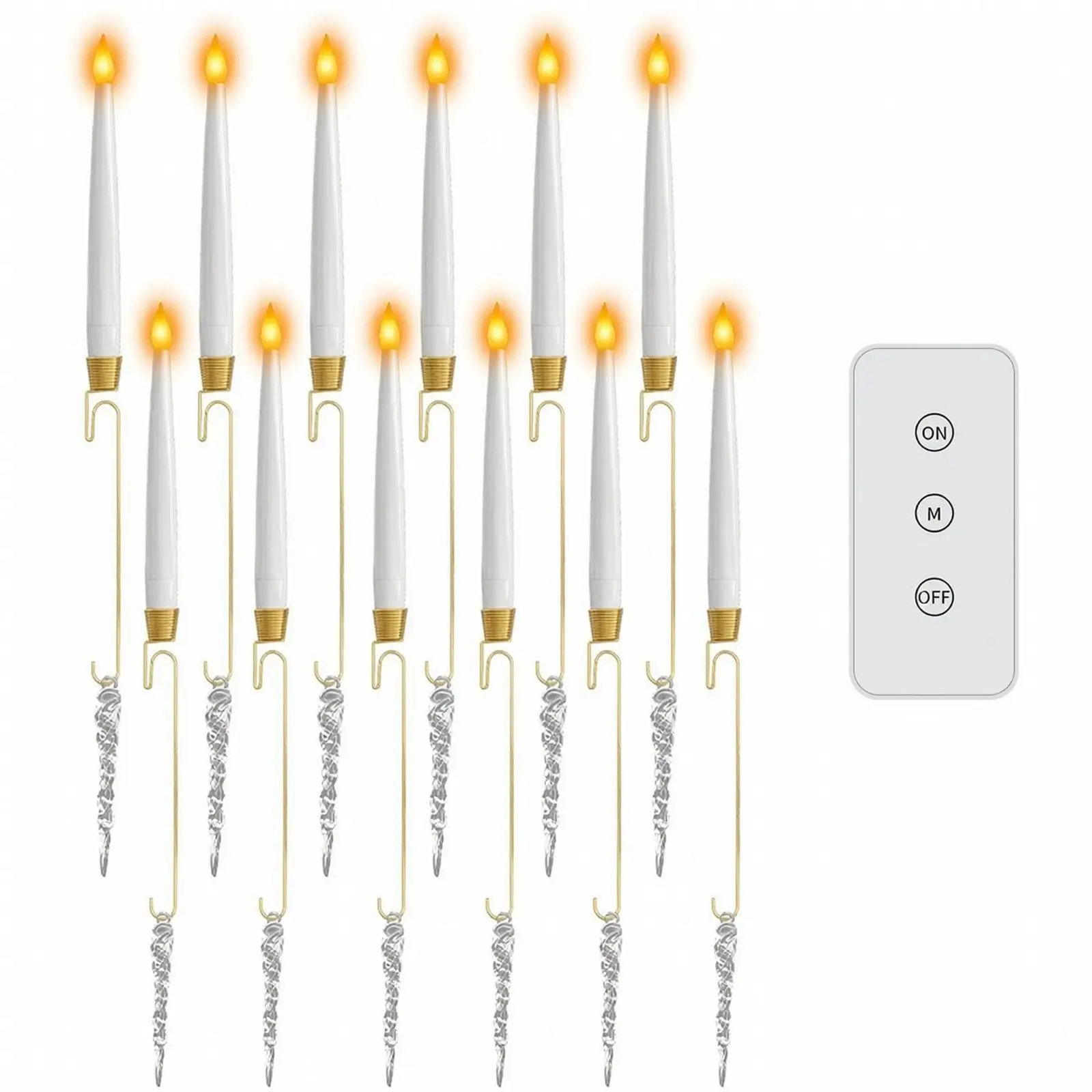 Remote Control Flameless Hanging Candle for Christmas Tree Decor Simulated Flame Plastic Taper Warm White Light Hook