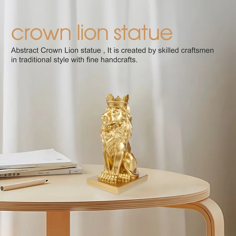 Abstract Crown Lion Statue Home Office Bar Male Lion Faith Resin Sculpture Crafts Animal Art Decor Ornaments