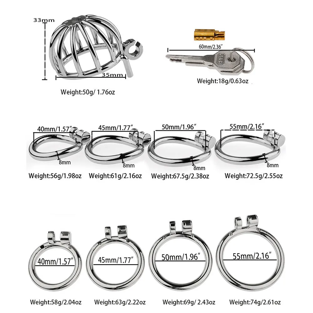 Stainless Steel Chastity Cage Set with Dual Style Design, Secure Locking Ring and Smooth Metal Trainer Masturbation Sex Toys