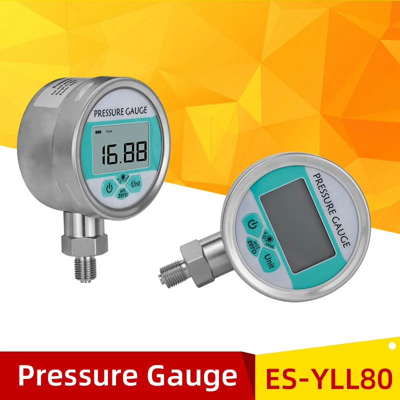 LCD Display Digital Pressure Gauge ES-YLL80 Manomete Battery-Powered 80mm Air Pressure Meter Psi/Bar/Kpa Water Pressure Gauge