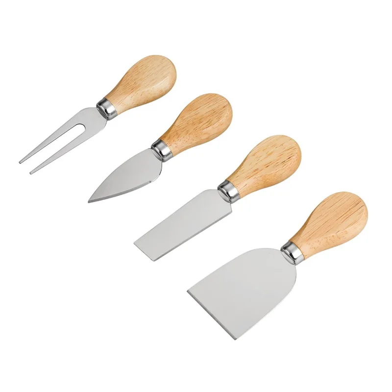 4 Cheese Knives Set Cheese Cutlery Steel Stainless Cheese Slicer Cutter Wood Handle Mini Knife,Butter Knife,Spatula& ForK  DH948