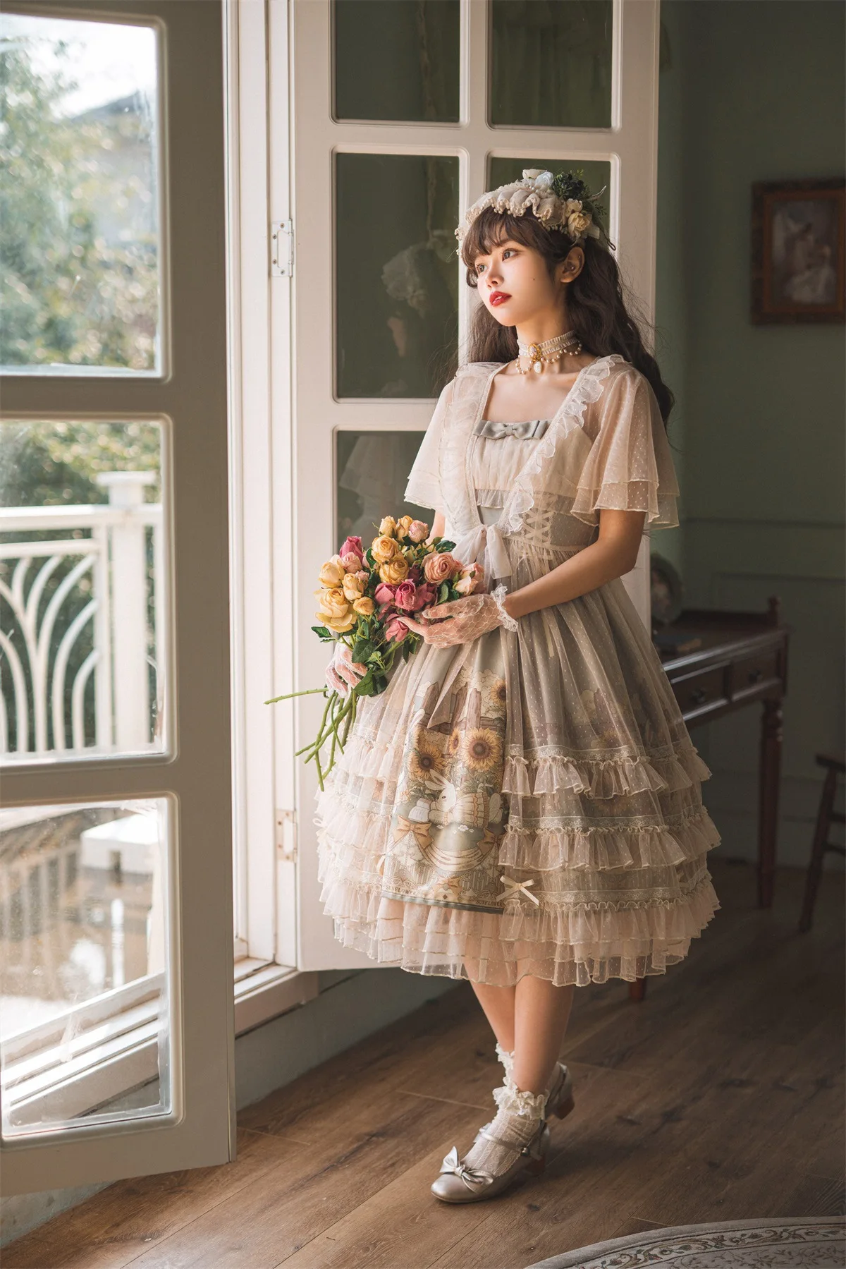 Sunflower Story Suspender Skirt Daily Sweet Cute Lolita