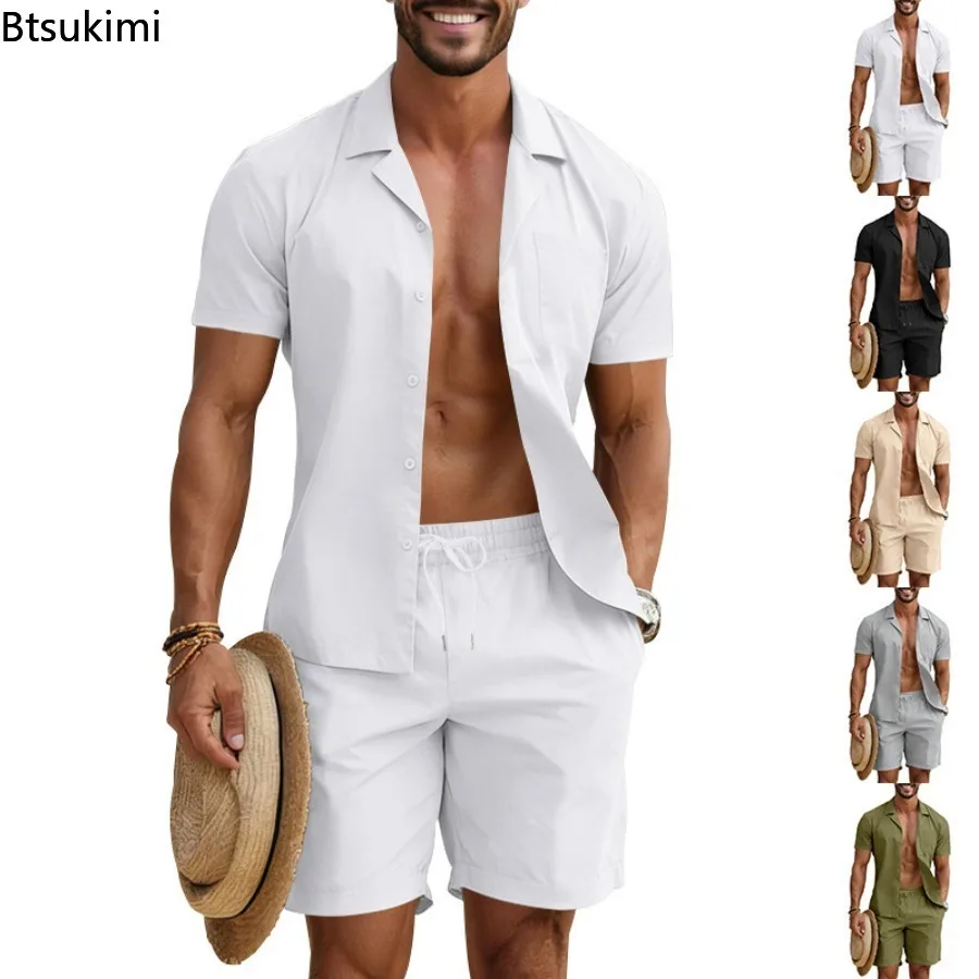 Summer Men's Fashion Burke Collar Suits Men Casual Shirt Shorts Two-piece Sets Lightweight Loose Comfortable Breathable Garment