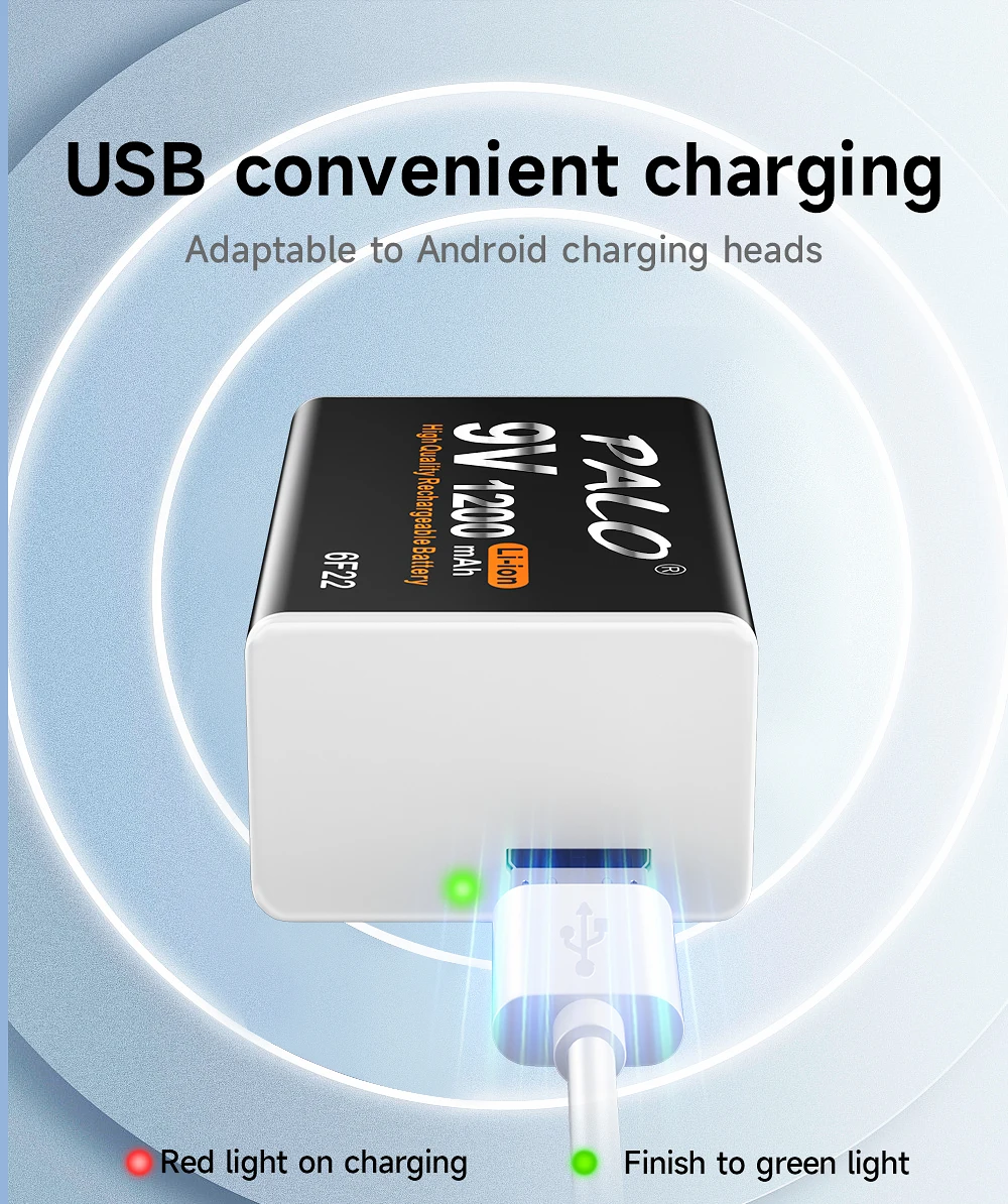 Palo 9V Akku 1200mah 6 f22 Micro USB 9V Li-Ionen Lithium Batterien für Multimeter Mikrofon Spielzeug Fernbedienung ktv – Detail 4