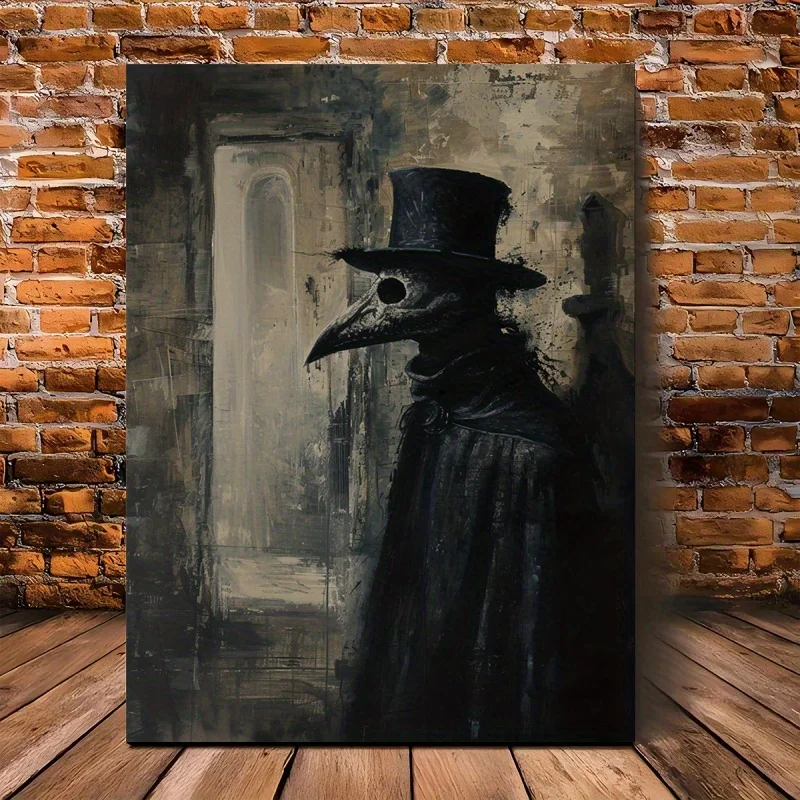 Spooky Gothic Plague Doctor Canvas Wall Art Dark Academia Style Frameless Painting, Perfect for Halloween, Home Decor Poster