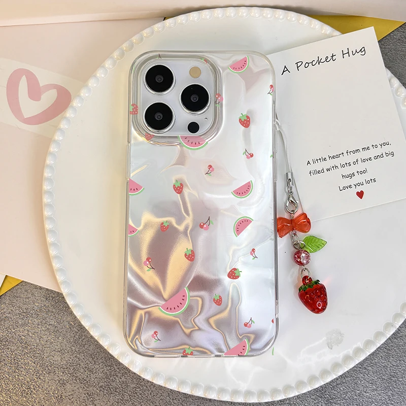 Trendy Bowknot Strawberry Case For OnePlus Nord N300 N200 N30 N20 SE 4G Girl Cherry Floral Gradient Cartoon Pendant Phone Cover