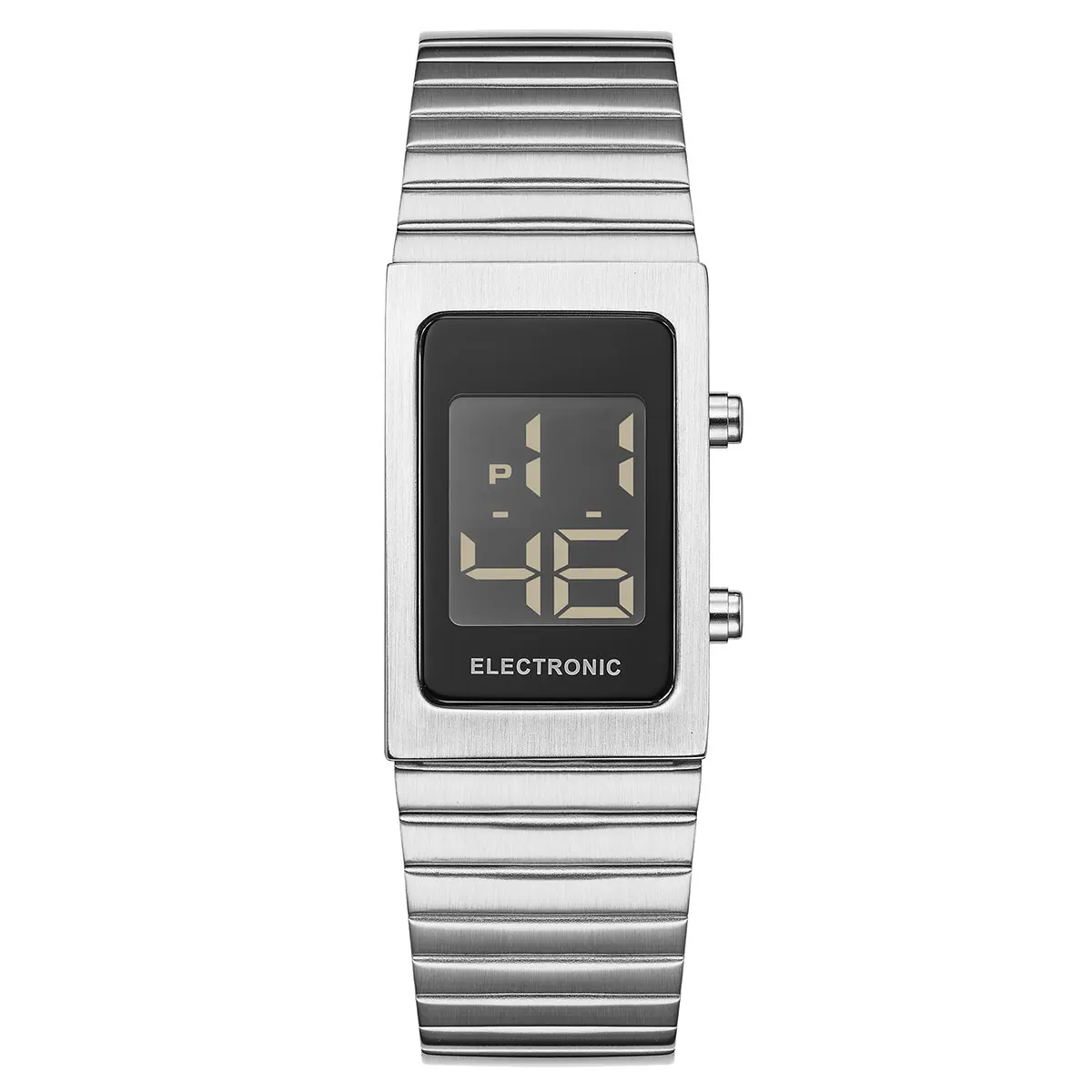 Classic Retro Rectangular Digital Watch Unisex Stainless Steel Band Electronic Wristwatch Trendy Vintage Style Number Display