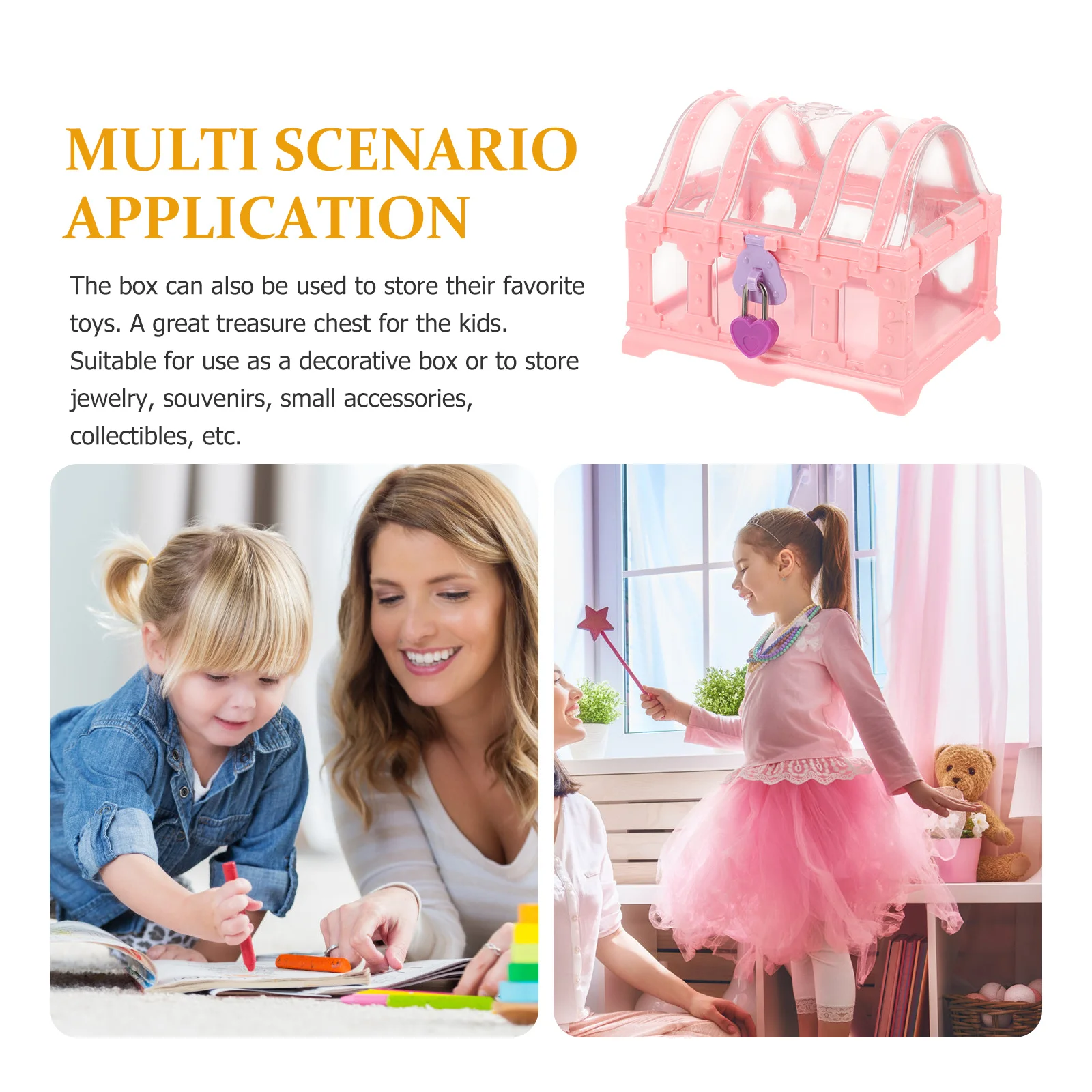 

Transparent Treasure Chest Box with Lock Sturdy Kids Storage Container for Jewelry Collectibles Classroom Party Favors Vintage