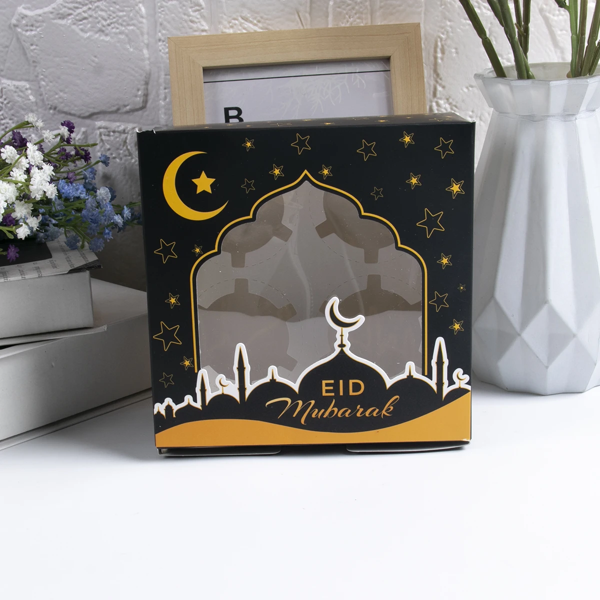Lot De 24 Boîtes à Friandises Eid Mubarak - Boîtes Cadeaux Ramadan Papier Kraft Blanc Noir Or Argent