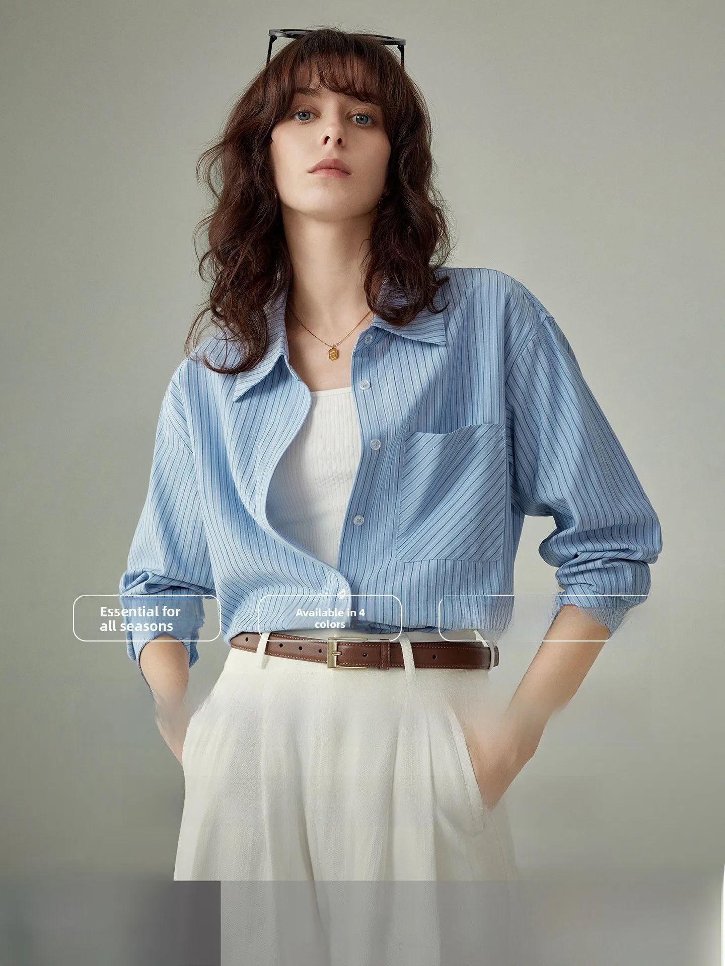 

Classic Never out of Style Aya Home Blue Striped Shirt Women's Spring Autumn Commute Long Sleeve Layering Blouse Straight Cut...