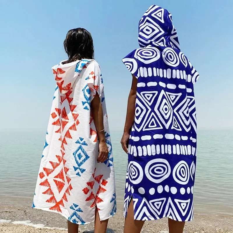 Hot Sale Swimming Towels Adult Hooded Bath Towel Poncho Beach Quick Dry Bathrobe Cape Beach Print Loose Casual Water Sports New