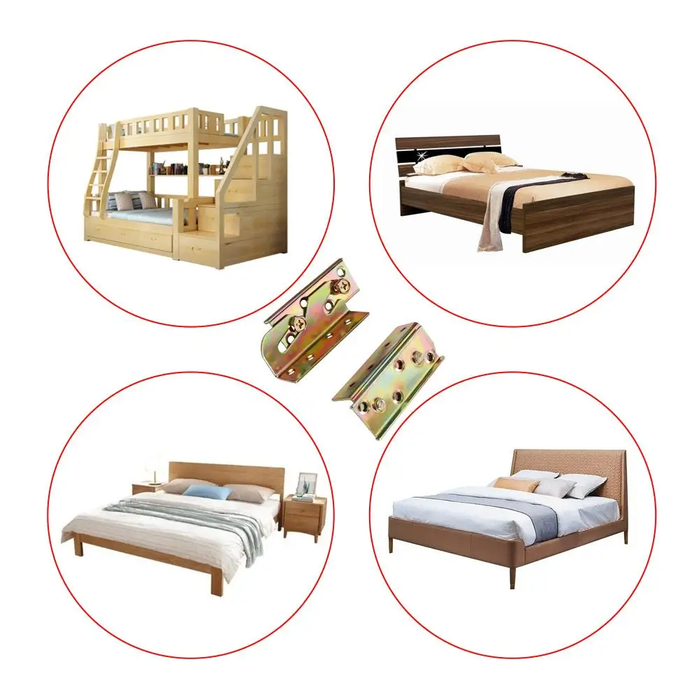 4 Sets Heavy Duty Non-Mortise Bed Rail Brackets Footboards Hold with Screws Bed Rail Fittings Rust Proof Easy To Install