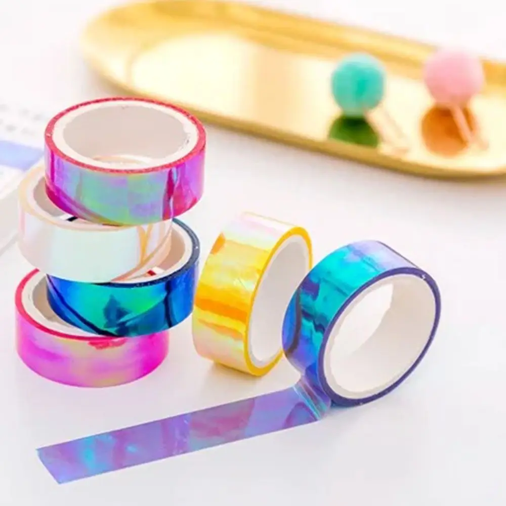 6 Colors/Set Rainbow Laser Washi Tape Glitter Stationery Scrapbooking Decorative Adhesive Tapes DIY Masking Tape School Supplies