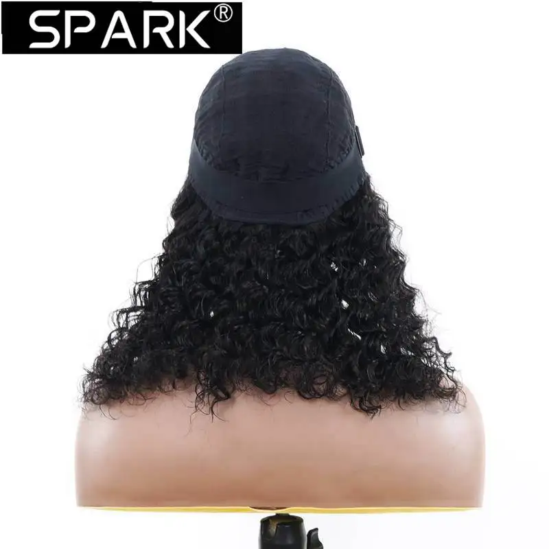 SPARK-Onda Profunda Bob Peruca, Cabelo Humano Brasileiro, Peruca Curta Encaracolada, Encerramento Glueless Lace, Pré Arrancado, 180 Densidade, 4x6 4x4