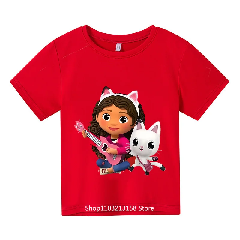 

Gabby Dollhouse Cartoon Print Tshirt Girls Kawaii Kids Clothes Cute Cat T-Shirt Children'S Clothing Summer Tops Tee Shirt