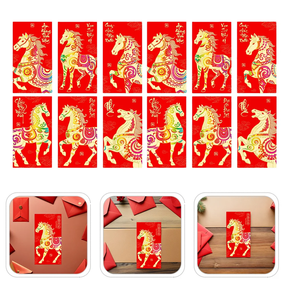 36Pcs Horse Year Red Envelopes 2026 Chinese New Year Lucky Money Cash Packets Spring Festival Lunar Red Money Bags