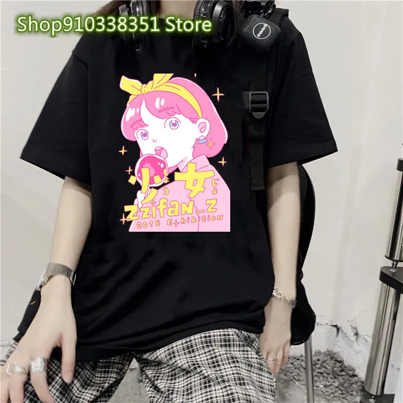 Harajuku Women's Clothing Anime Graffiti Short Sleeve Tee Oversized T-Shirt Y2k Tops Cartoon Girls Print Graphic Tshirts Street