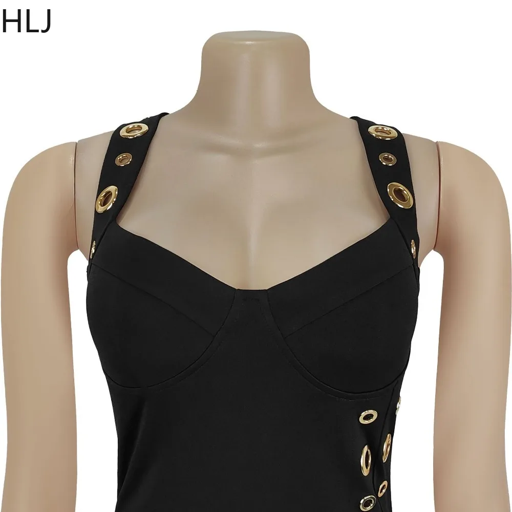 HLJ Sexy Hole Patchwork Bodycon Jumpsuit Women Spaghetti Strap Sleeveless Backless One Piece Rompers Female Streetwear Overalls