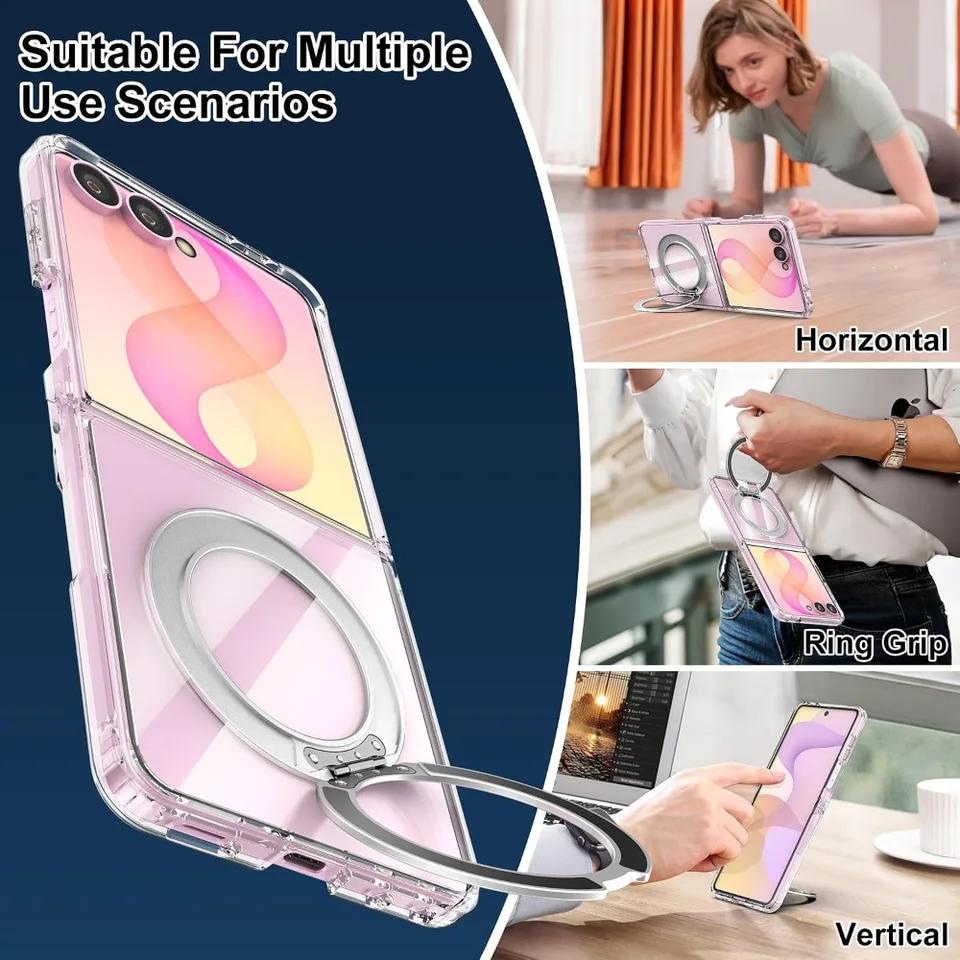 Soporte con pata de lujo para funda Magsafe para Samsung Galaxy Z Flip 8 Flip8, transparente magnética, carga inalámbrica para Flip 7 6 5 3