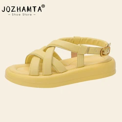 JOZHAMTA Size 34-43 Women Flats Sandals Summer 2023 Fashion Platform Shoes For Women Low Heels Buckle Rome Casual Sandalias