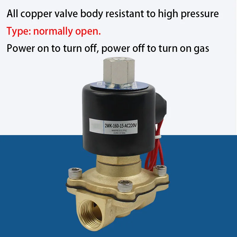 2WK Normally Open All Brass Solenoid Valve AC220V/DC24V Water Valve 1/2 1/4 1/8 3/8 1 Inch/1.2 Inch/2 Inch