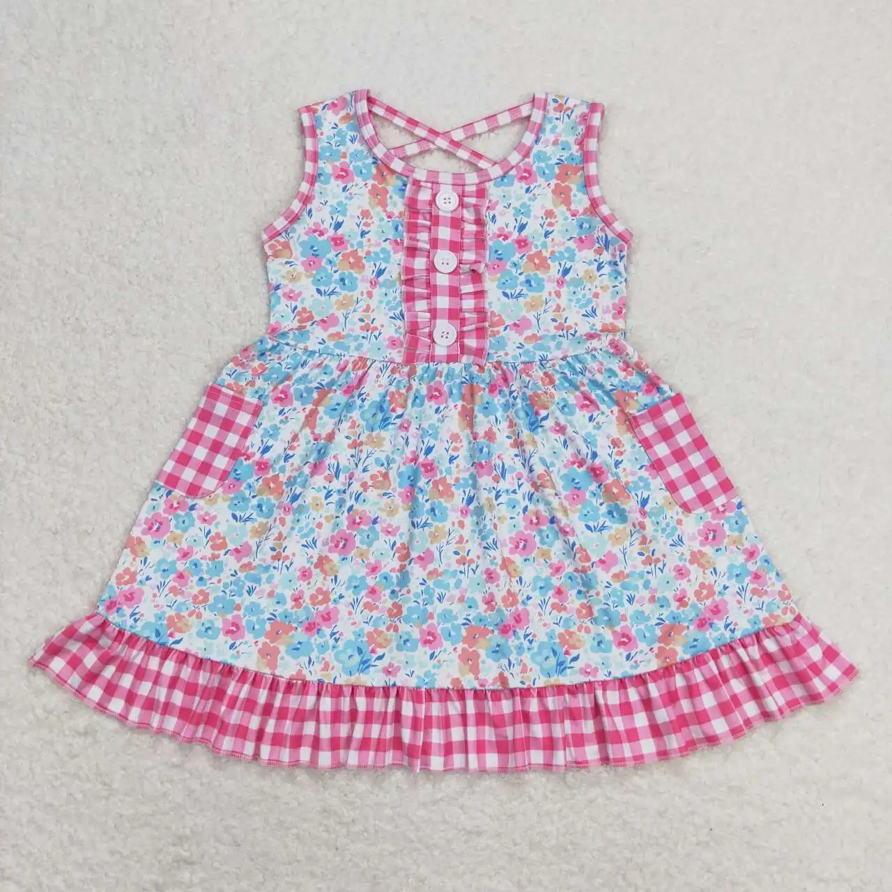 Baby Mädchen rosa Blumen kleid Kleinkinder Großhandel Boutique Sommerkleid ung Kinder Kinder kurze Ärmel Wirbel Röcke beliebt