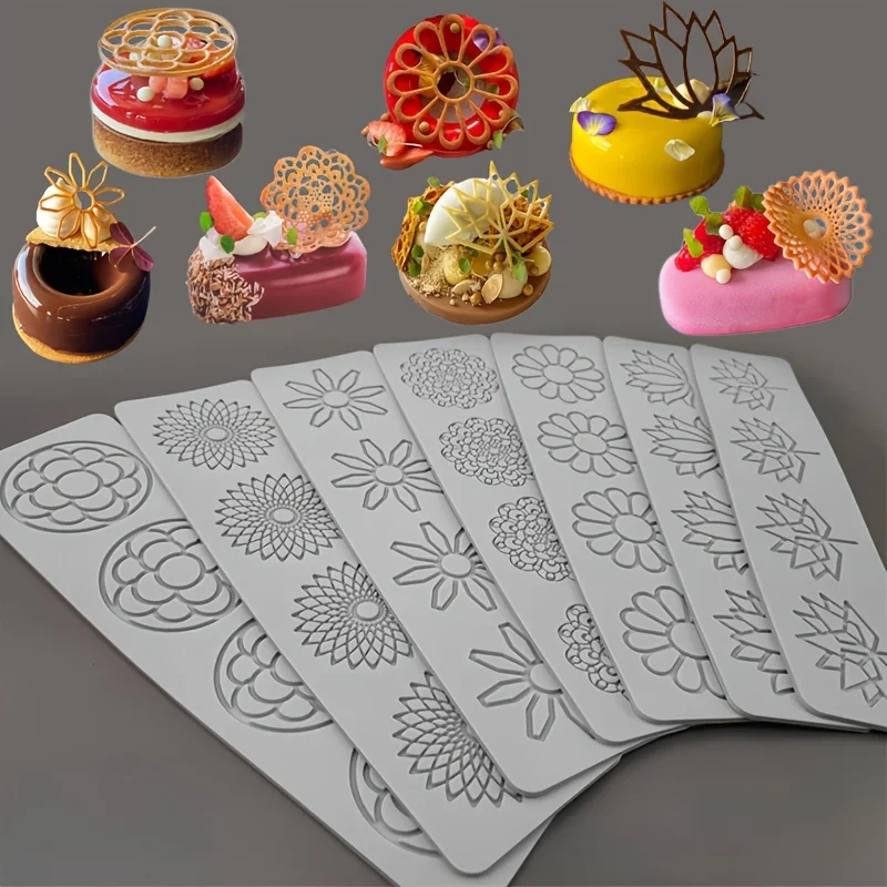 

7-Piece Lace Silicone Mat Set for Chocolate, Fondant, Candy & Dessert Decorating, Baking Tool Kit