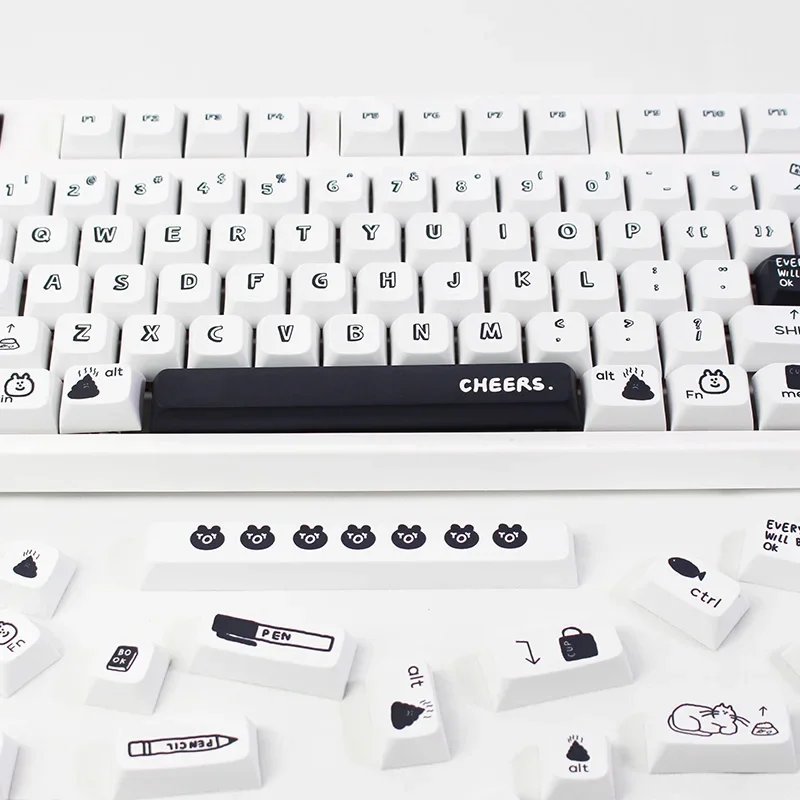 BOW Cartoon Keycap Cute 129 Key Keycap XDA Profile Sublimation Technology PBT Material Keycaps for Mechanical Keyboard