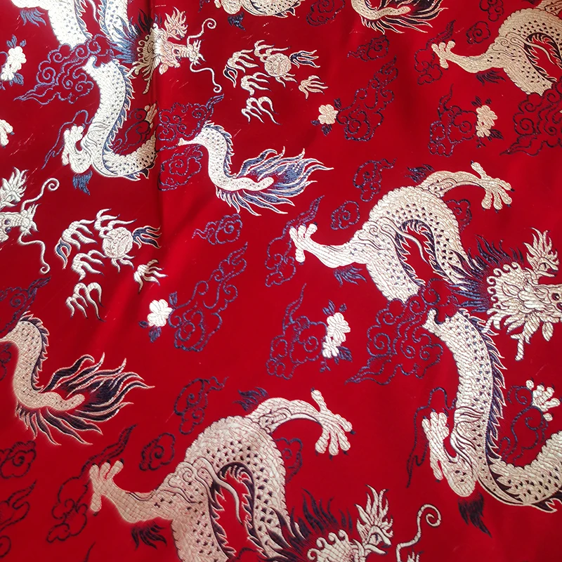 115x50cm  Red Dragon style damask silk satin brocade jacquard fabric costume upholstery furniture curtain clothing material