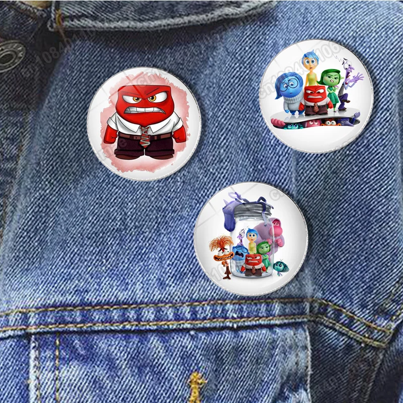 Disney Inside Out 2 Cartoon Brooch Riley Anger Enamel Pin Denim Lapel Anime Pins Girls' Jewelry Accessories Halloween Gifts