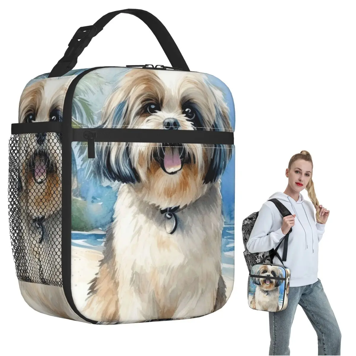 

Термосумка для обедов Shih Tzu On The Beach для женщин и детей, портативная коробка для еды, термосумка-тоут