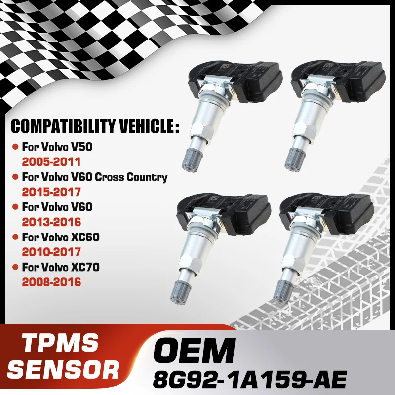 

8G92-1A159-AE For Volvo V50 Volvo V60 Cross Country Volvo V60 Volvo XC60 Volvo XC70 1/4Pcs Car Tire Pressure Monitor Sensor TPMS